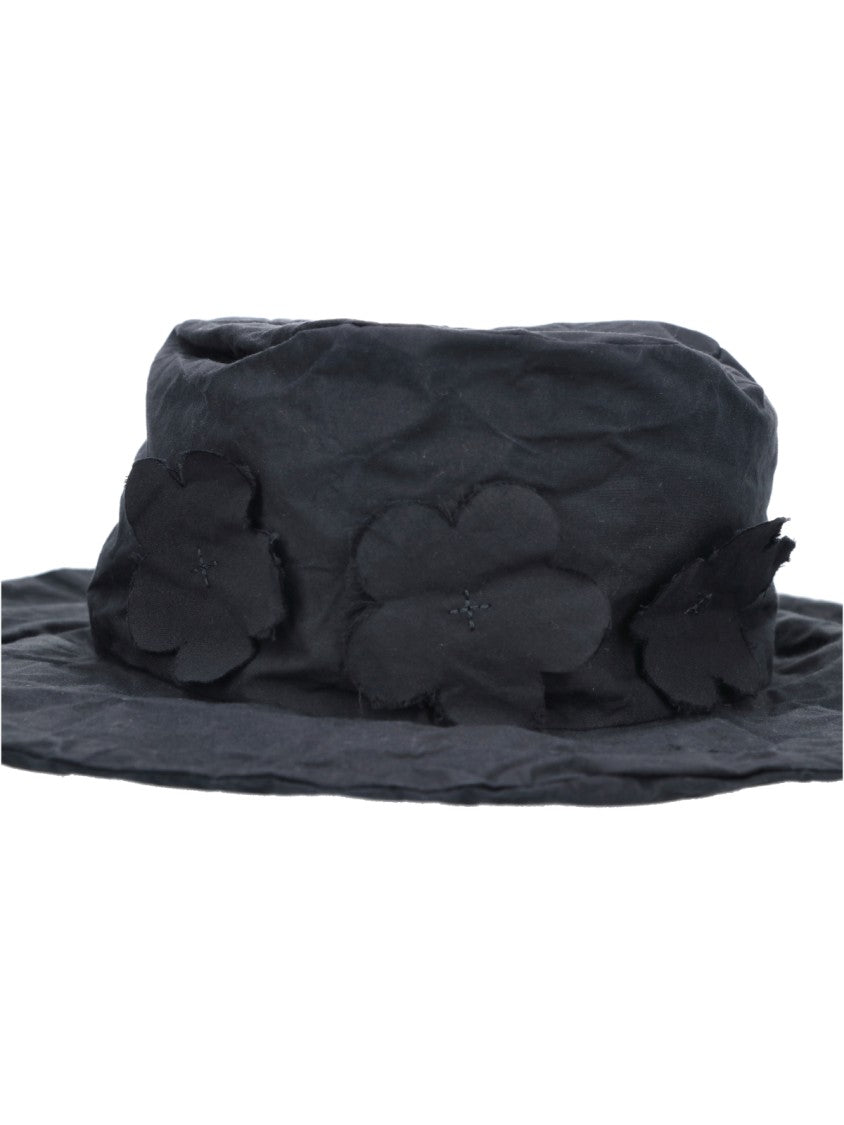 Scha Black Round Crown Floral Embellished Hat