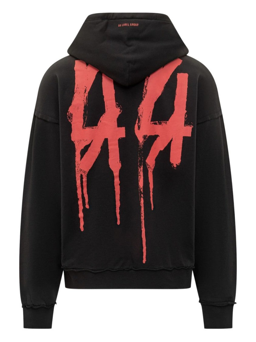 44 Label Group Relaxed Fit Black Cotton Hoodie With Bold Graphic Print