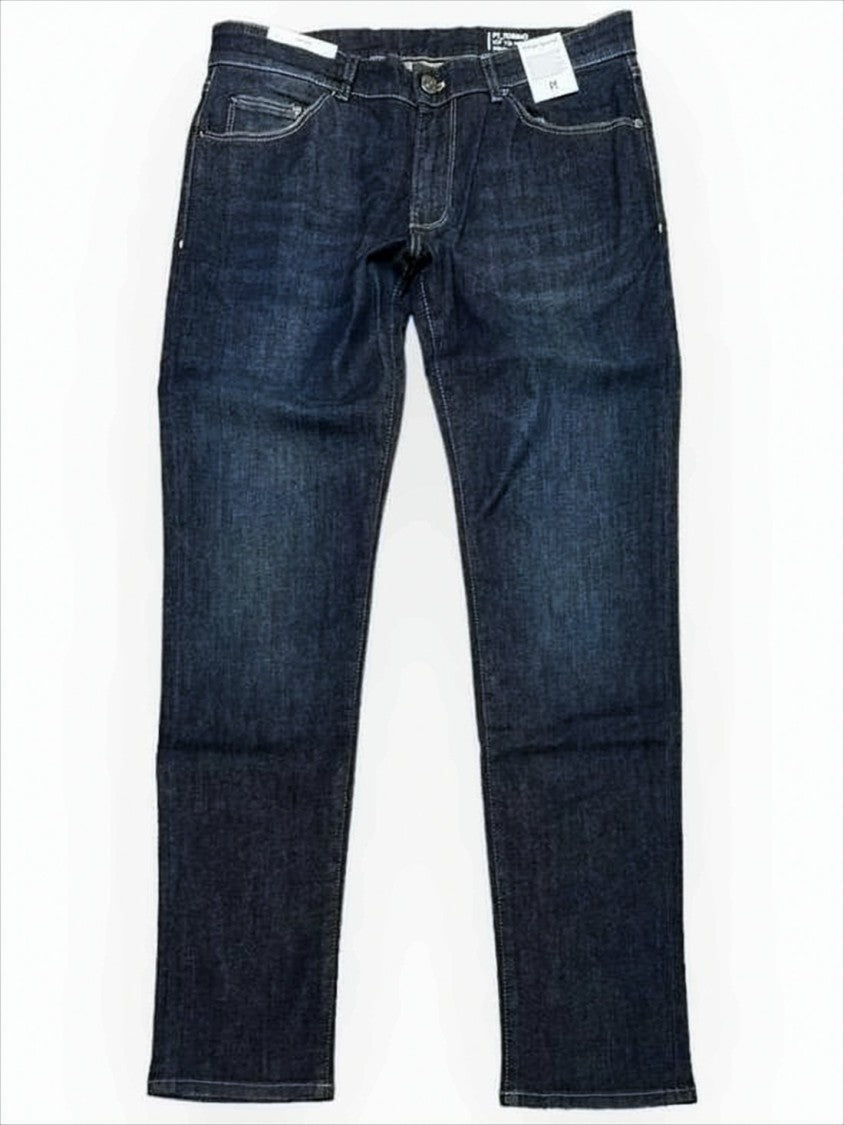 Pt Torino Dark Indigo Straight-Leg Denim Pants With Contrast Stitching