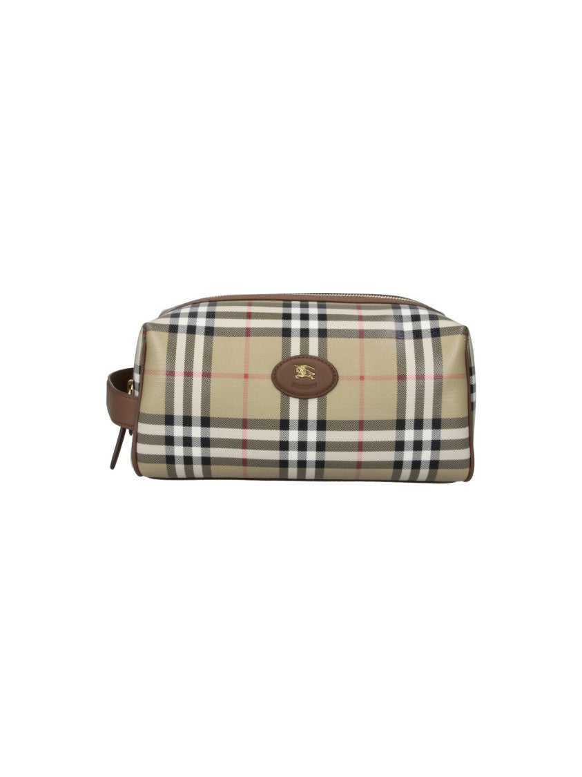 Burberry Beige Check Canvas Zip Pouch