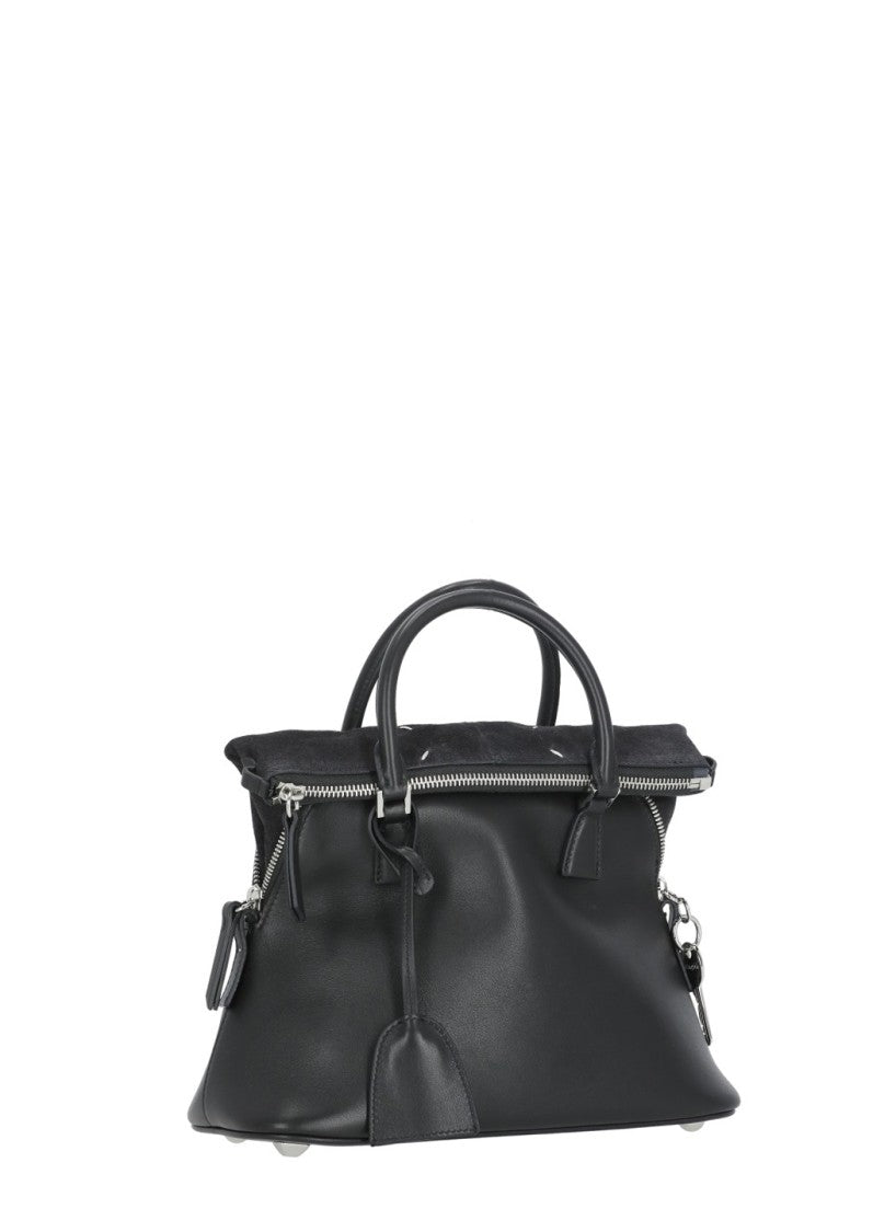 Maison Margiela Black Exposed Stitching Leather Top-Handle Bag