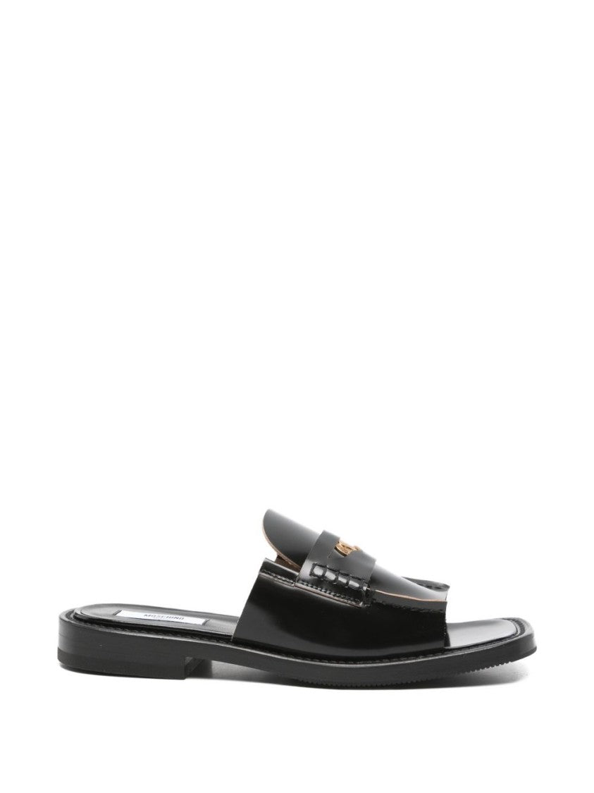 Moschino Black Silk And Nylon Open Sandals