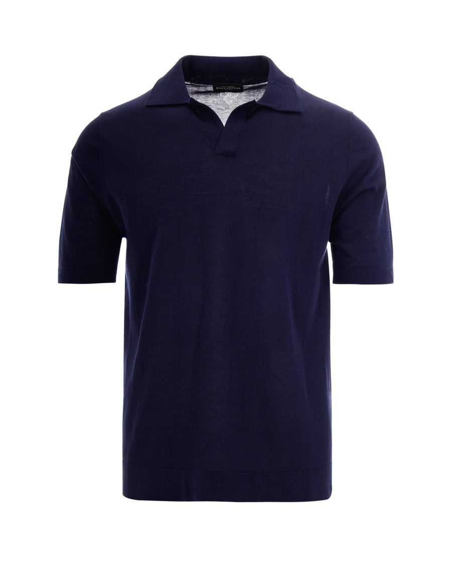 Ballantyne Open Collar Polo Shirt In Navy Blue By Ballantyne