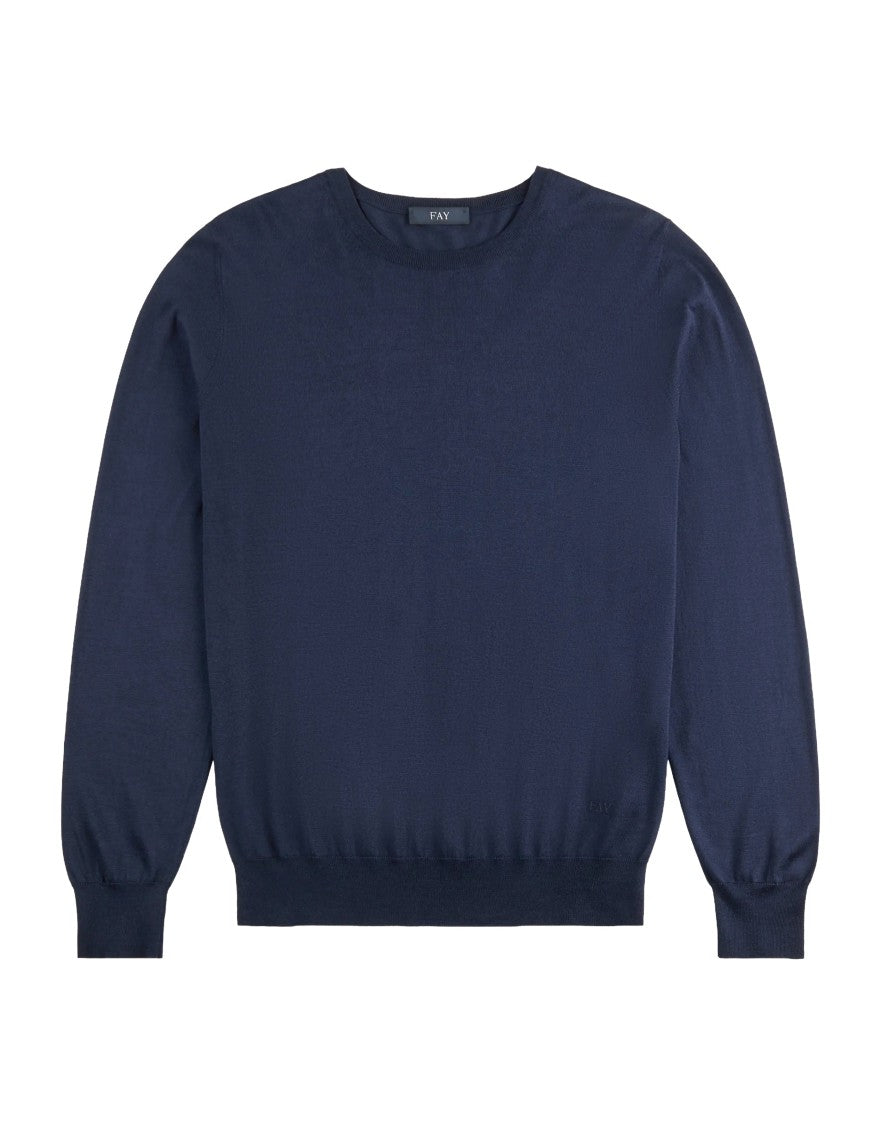 Fay Crew Neck Knit Sweater With Ribbed Cuffs
