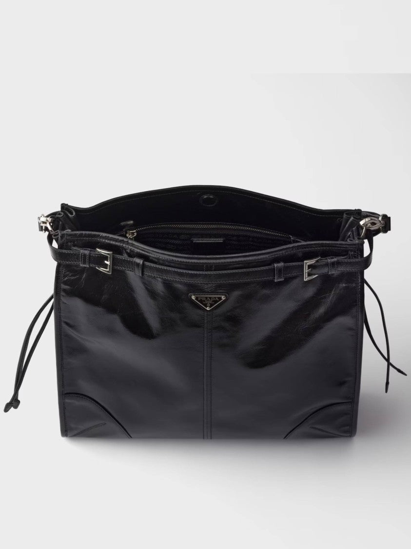 Prada Black Bandoliera Glossy Leather Shoulder Bag
