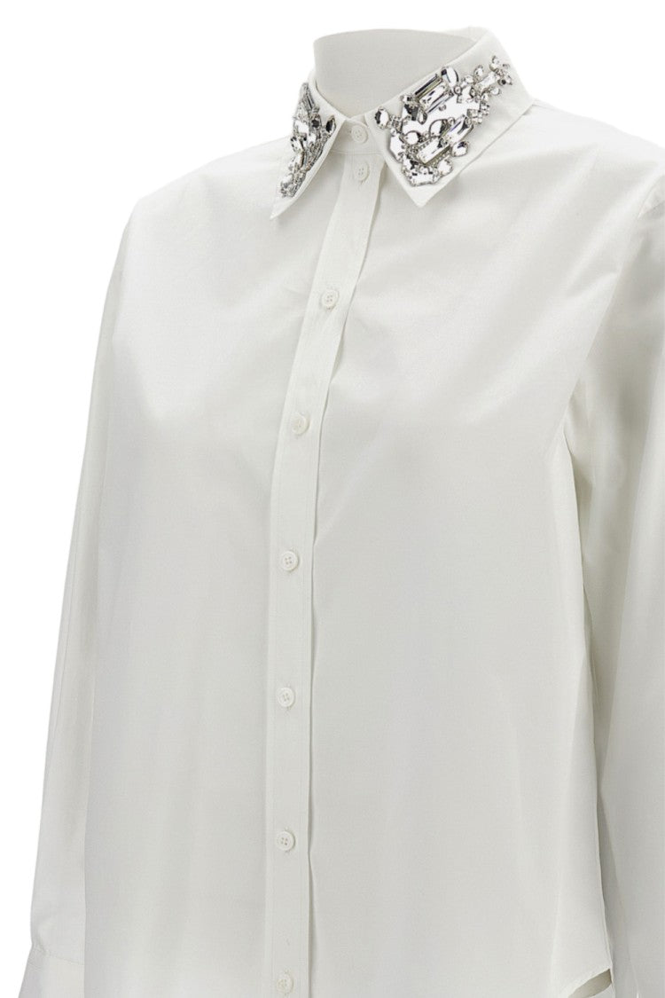 Alexander Mcqueen White Cotton Shirt With Crystal-Embellished Collar