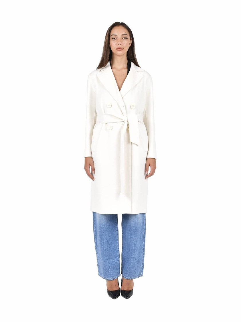 Max Mara Double-Breasted White Coat With Tailored Silhouette