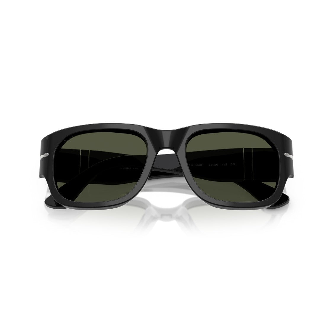 Persol 0Po3380s Glossy Black Rectangular Sunglasses With Silver Arrow Detail