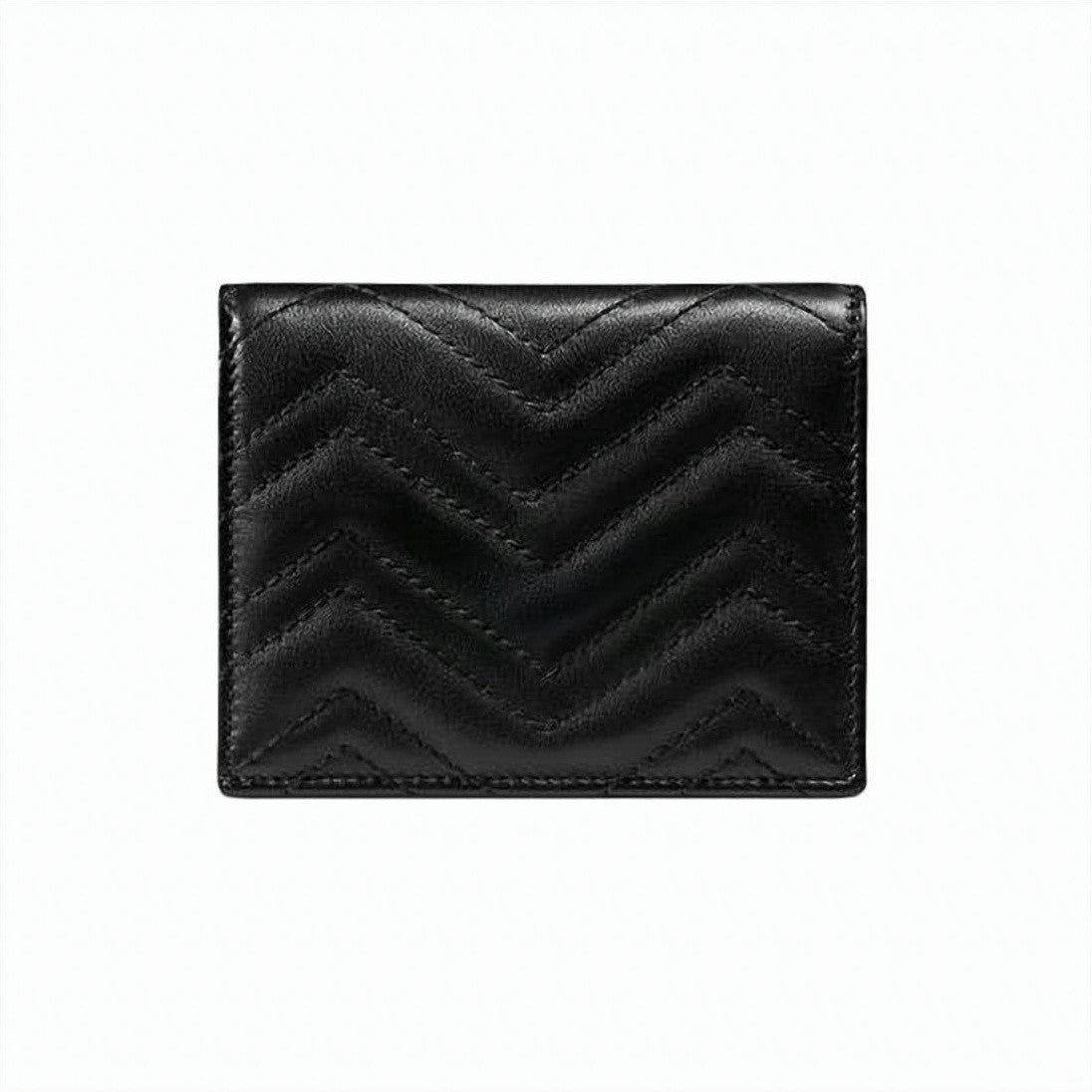 Gucci Quilted Black Calf Leather Card Case With Double-G Logo