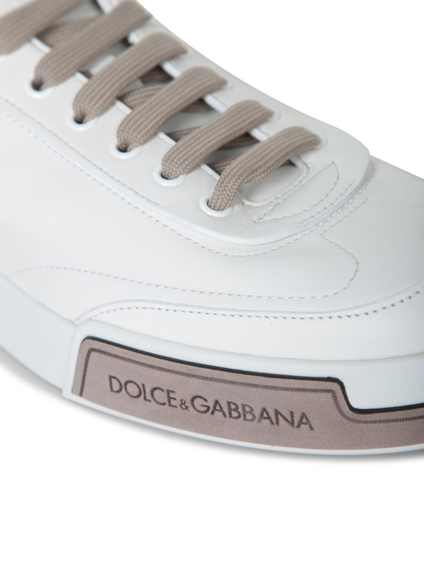 Dolce & Gabbana Leather White Sneakers With Custom Rubber Sole