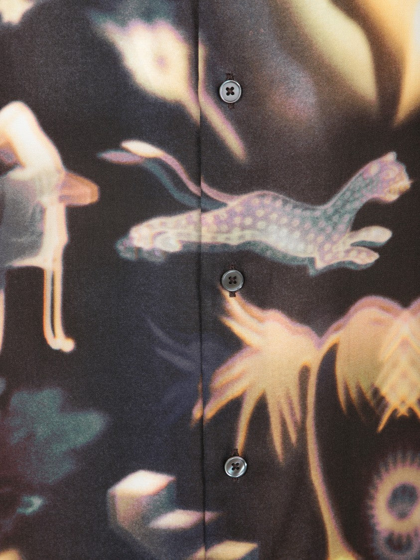 Paul Smith Artistic Print Black Long Sleeve Shirt With Classic Collar