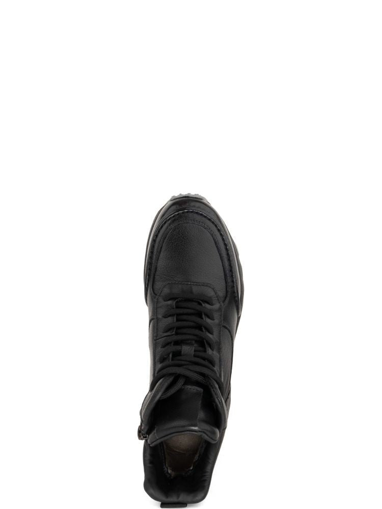 Linda Baumann Black Sleek Leather Lace-Up Ankle Boots