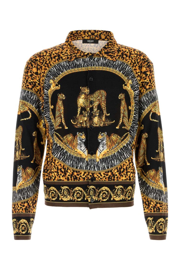 Versace Knit Sweater Wild Cats Printed Silk