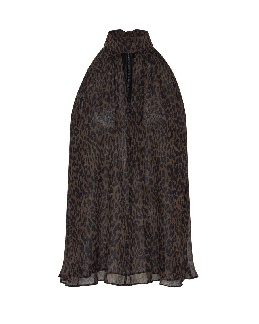 Rotate Leopard Print Sleeveless Top With Draped Silhouette
