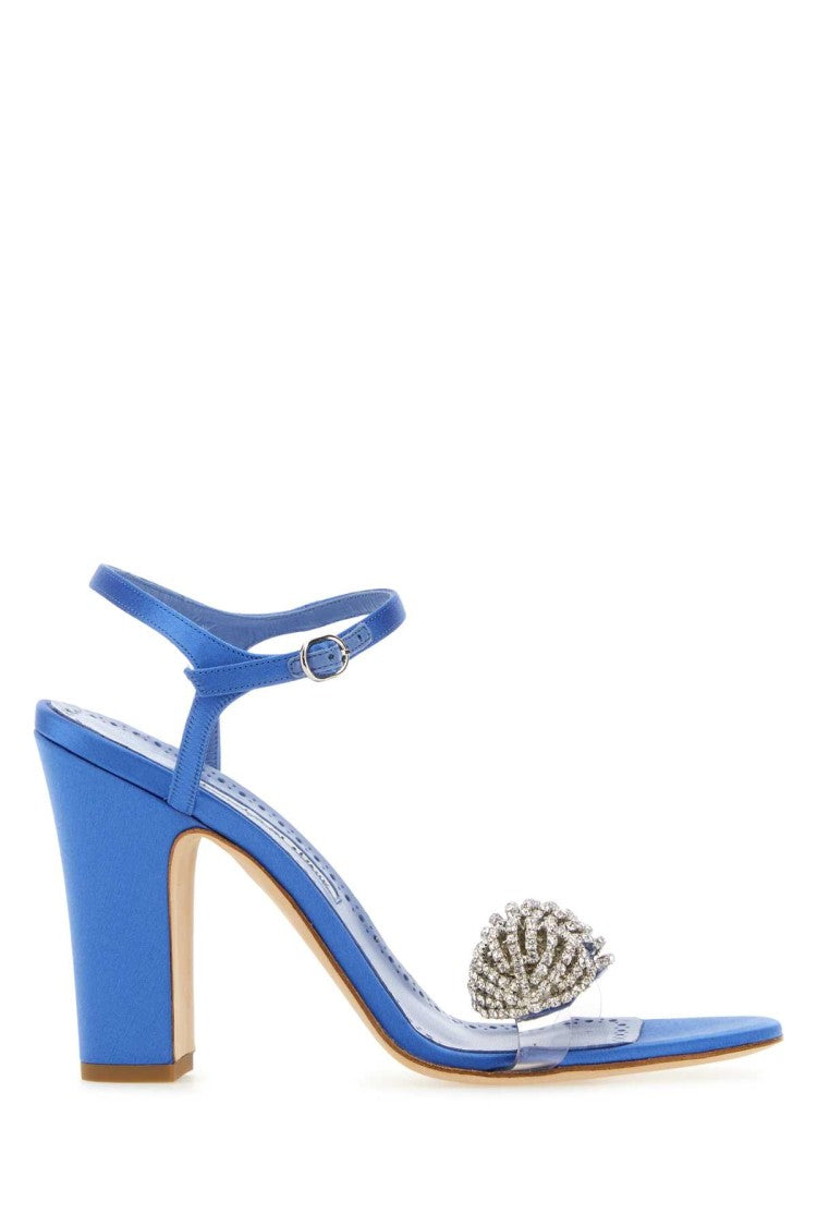 Manolo Blahnik Blue Satin Elhob Sandals
