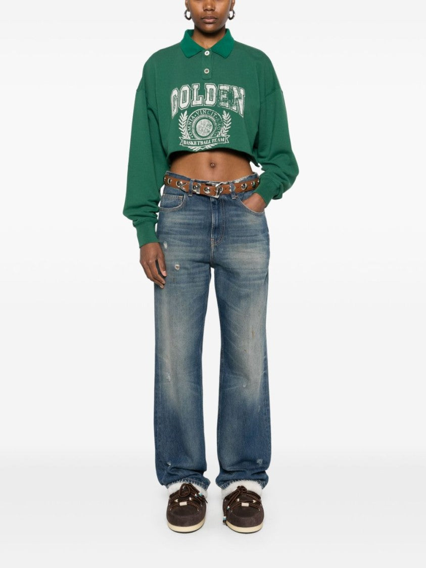 Golden Goose Cropped Forest Green Sweatshirt
