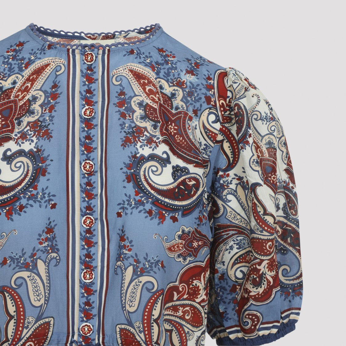 Farm Rio Puffed Sleeve Blue Paisley Shirt With Pattern