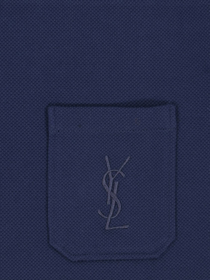 Saint Laurent Navy Blue Cassandre Cotton Polo Shirt