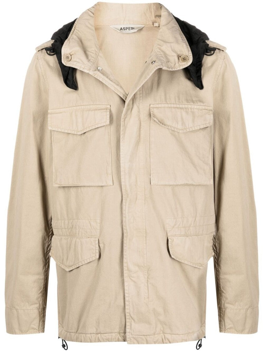 Aspesi Beige Utility Jacket With Detachable Hood