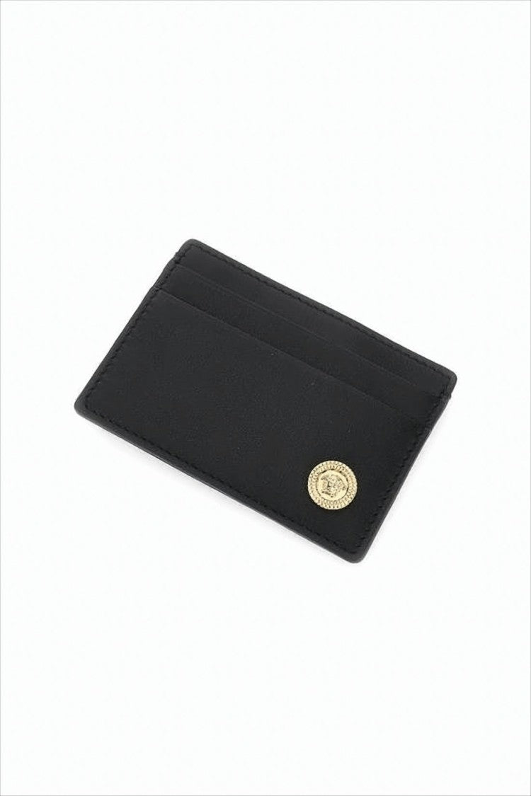 Versace Rectangular Card Wallet In Smooth Black Leather