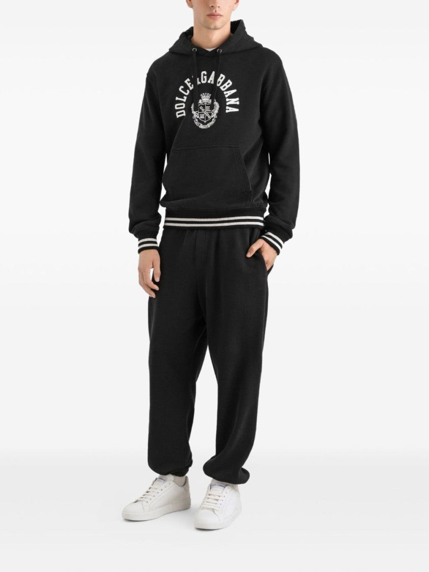 Dolce & Gabbana Black Pullover Striped Ribbing Hoodie