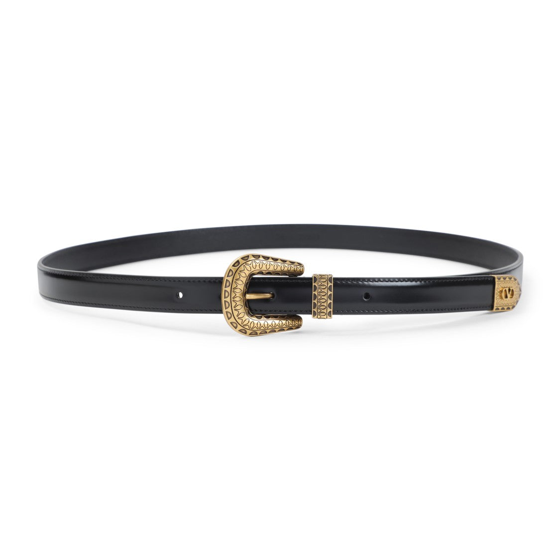 Valentino Garavani Black Calf Leather H20 V Logo Signature Belt