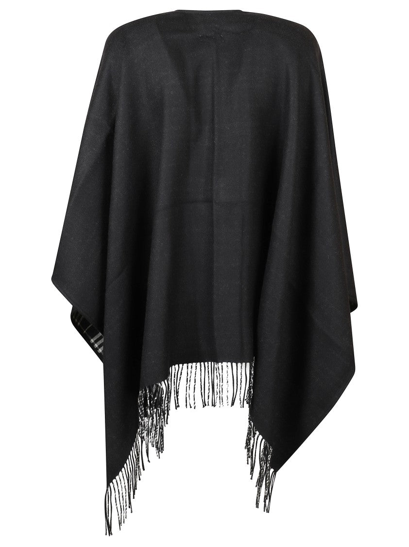 Burberry Poncho-Style Black Coat With Fringed Edges