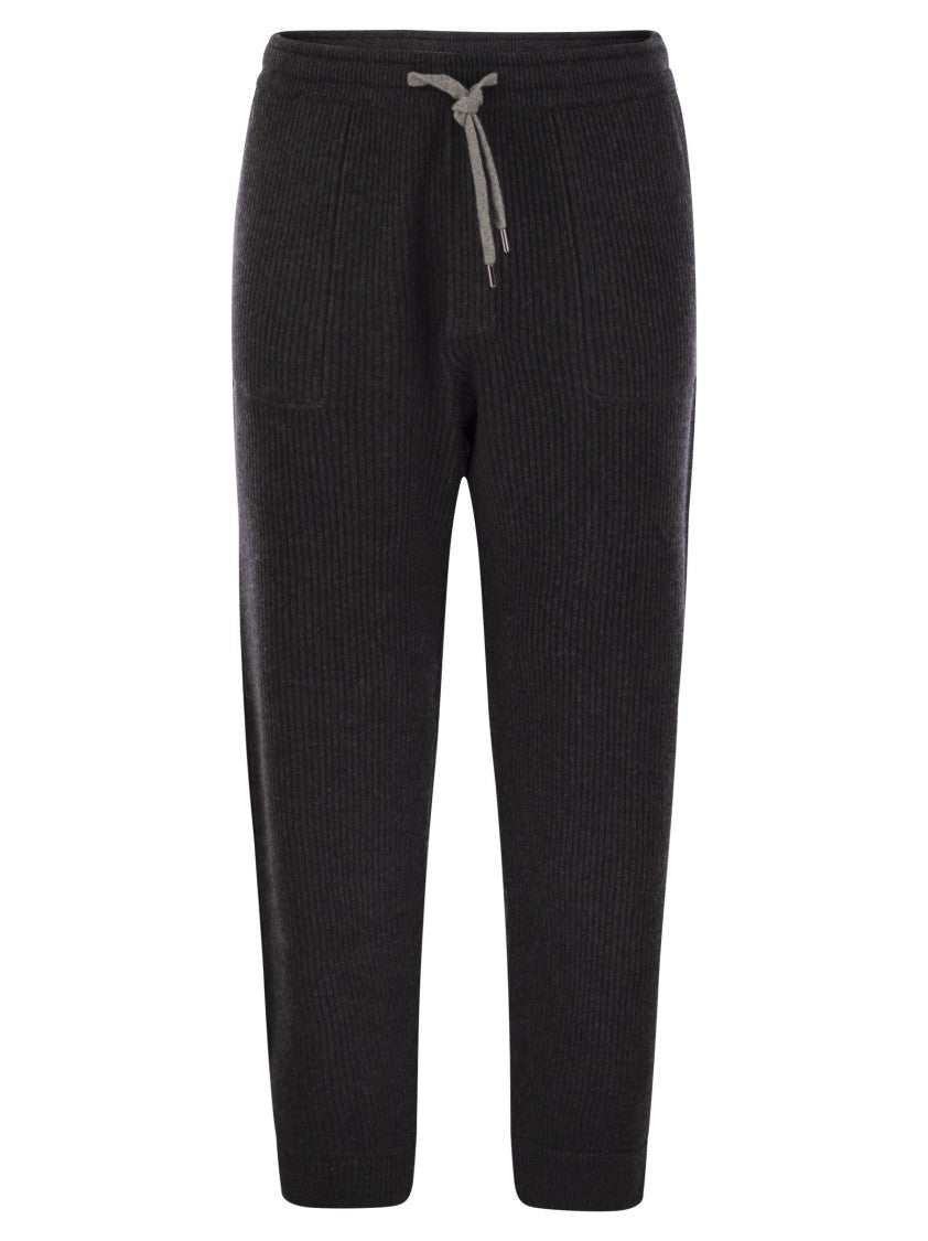 Brunello Cucinelli Cashmere Rib Knit Joggers With Drawstring