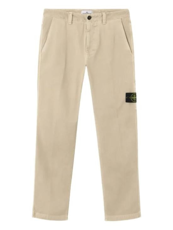 Stone Island Straight Fit Cotton Pants With Distinctive Patch Logo