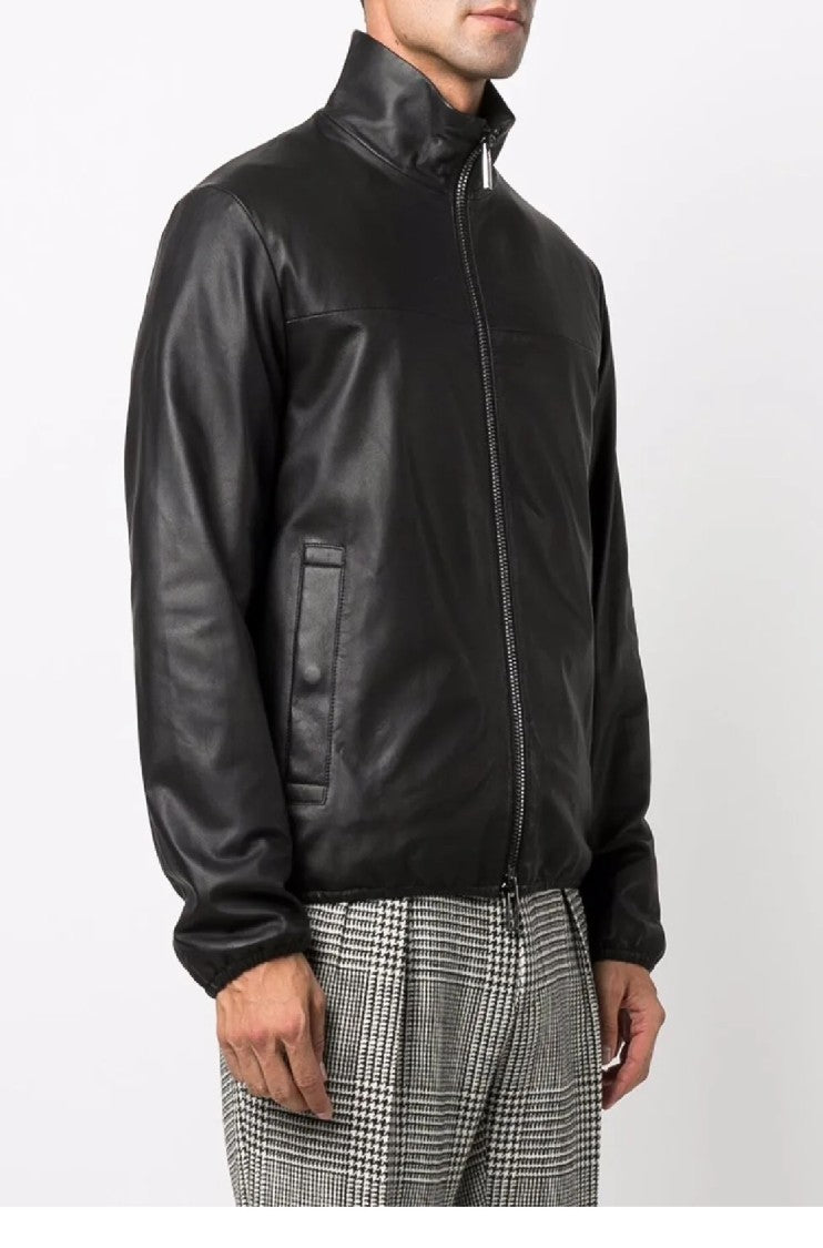 Emporio Armani Fitted Black Blouson Jacket In 100% Lamb Leather