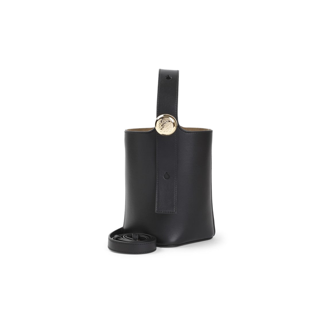 Loewe Structured Black Calf Leather Shoulder Bag With Gold-Tone Closure