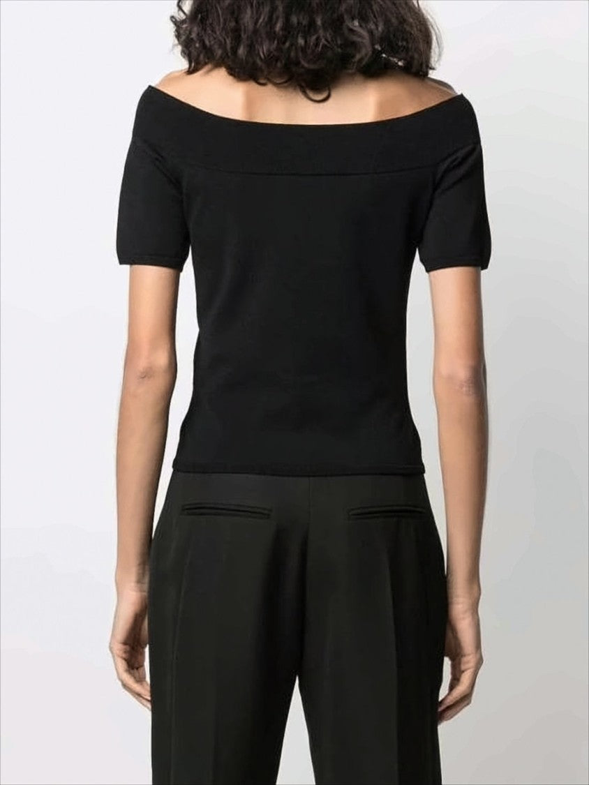 Alexander Mcqueen Off-The-Shoulder Cropped Top With Ribbed Neckline