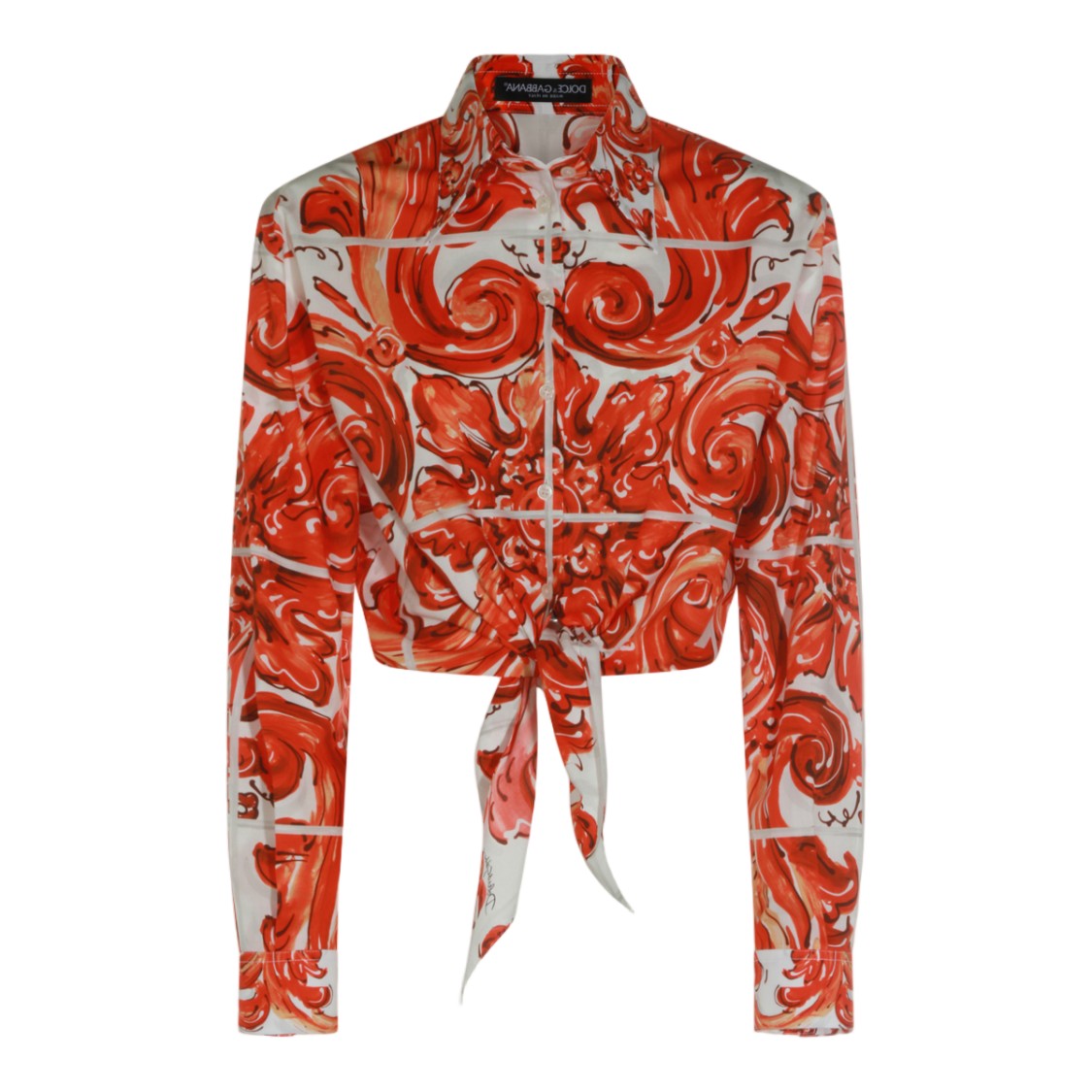 Dolce & Gabbana Cropped Baroque Print Shirt With Classic Collar