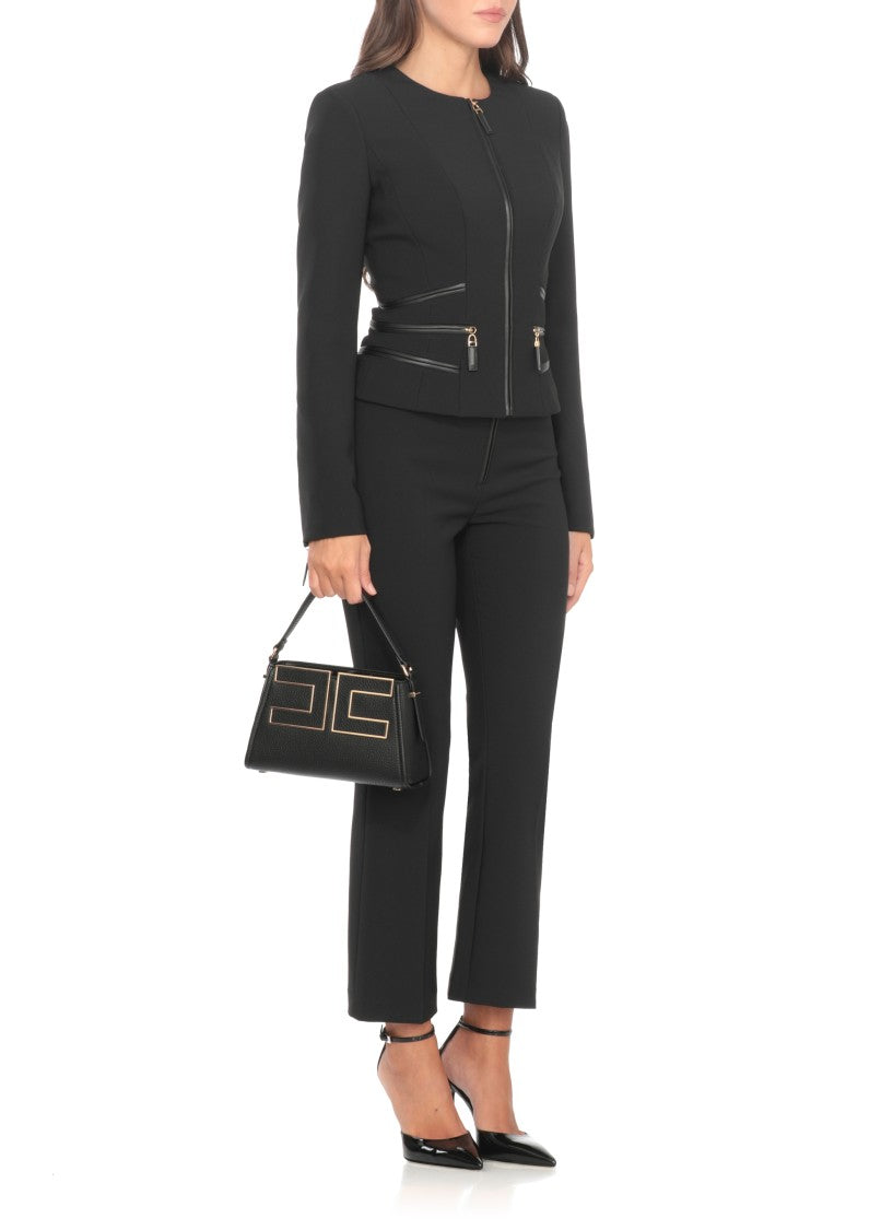 Elisabetta Franchi Straight-Leg Cropped Crepe Pants With Gold Accents