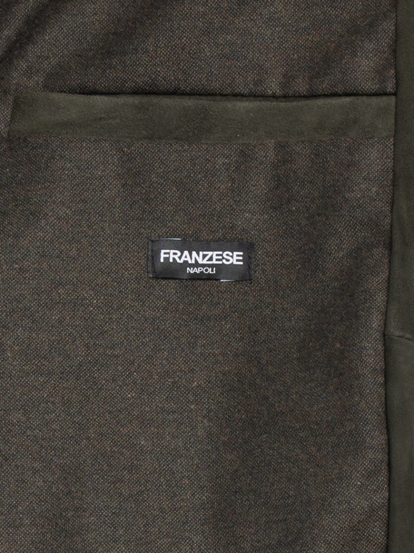 Franzese Collection Hooded Water-Repellent Green Suede Lambskin Jacket