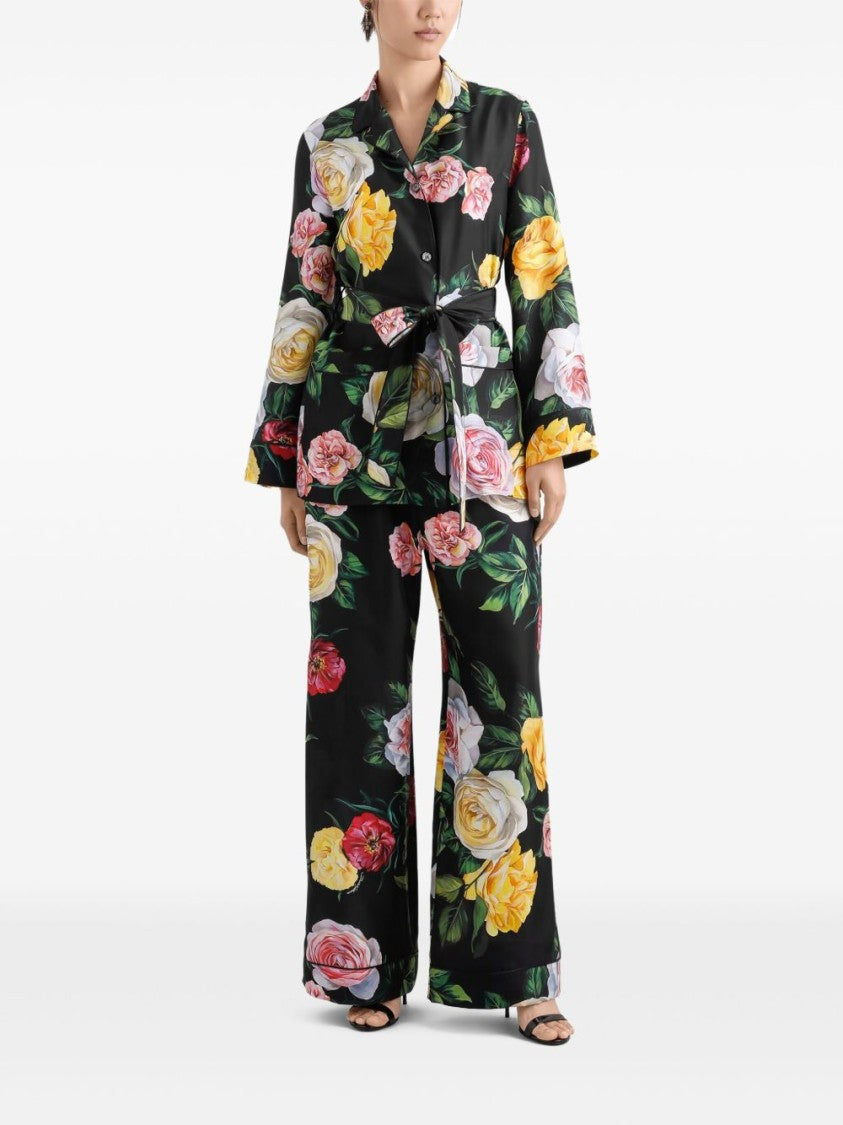 Dolce & Gabbana Wide-Leg Trousers With Striking Rose Print