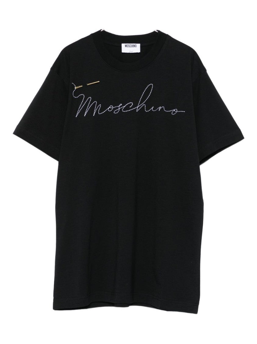 Moschino Cotton Short-Sleeved Top With Embroidered Logo