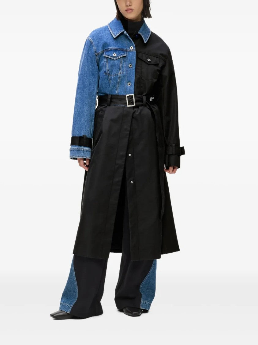 Karl Lagerfeld Half-And-Half Denim And Fabric Trench Coat