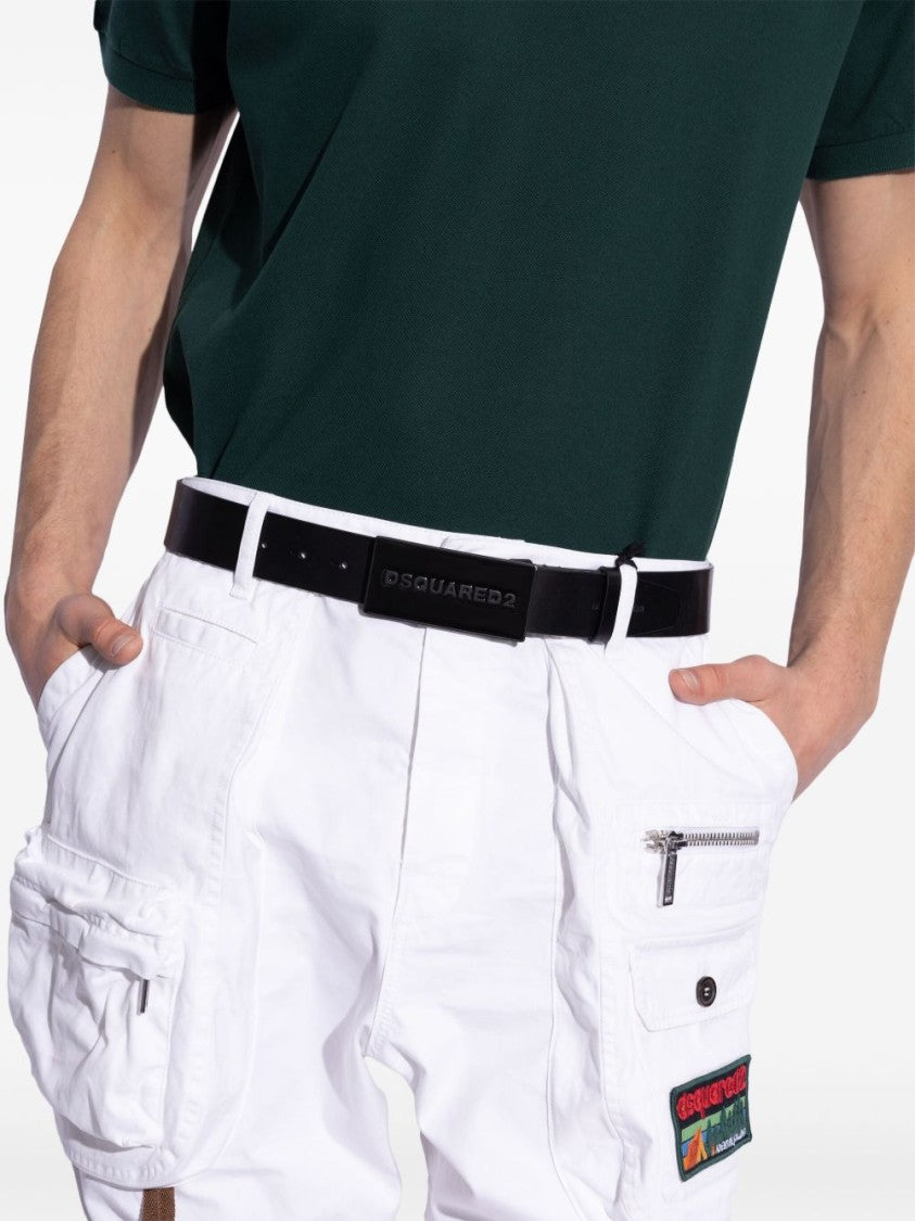 Dsquared2 Black Leather Belt With Rectangular Plaque Closure