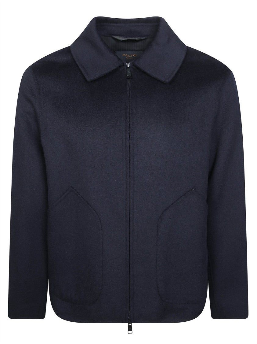 Paltò Blu Cropped Zipper Classic Collar Jacket