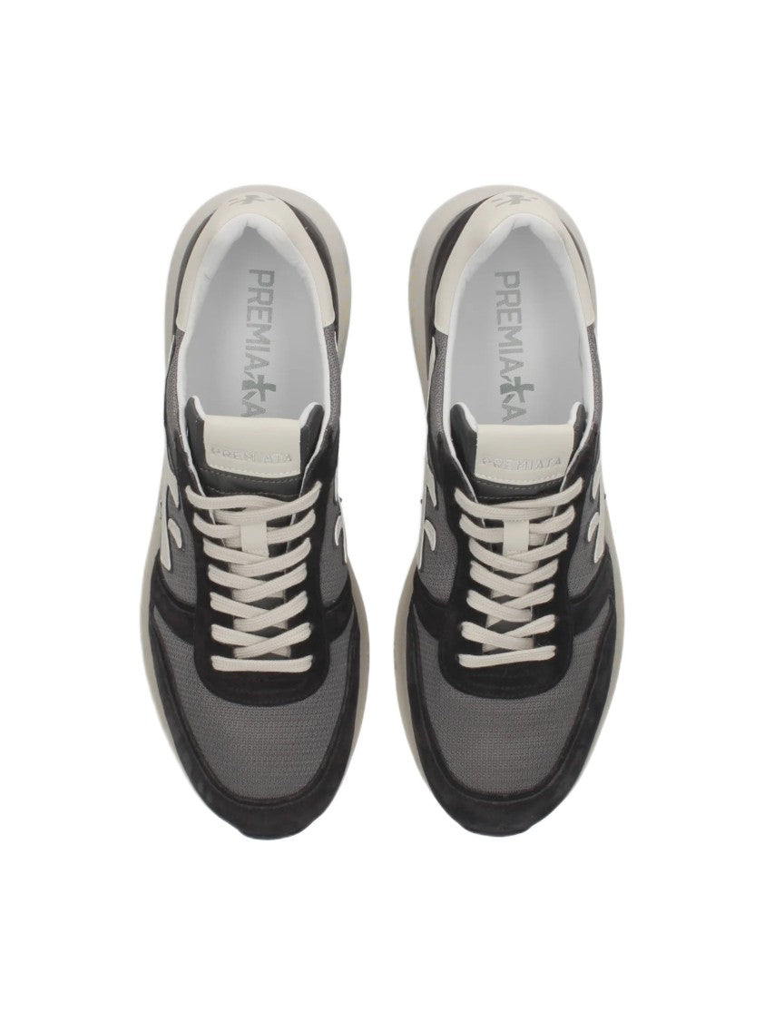 Premiata Low-Profile Dark Grey Sneakers With Suede And Mesh Textures