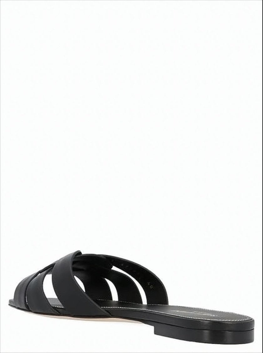 Saint Laurent Interwoven Strap Flat Mule Sandals With Knot Detail