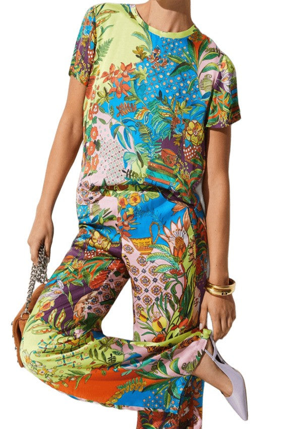 Liu Jo Multicolor Floral Print T-Shirt With Rounded Neckline