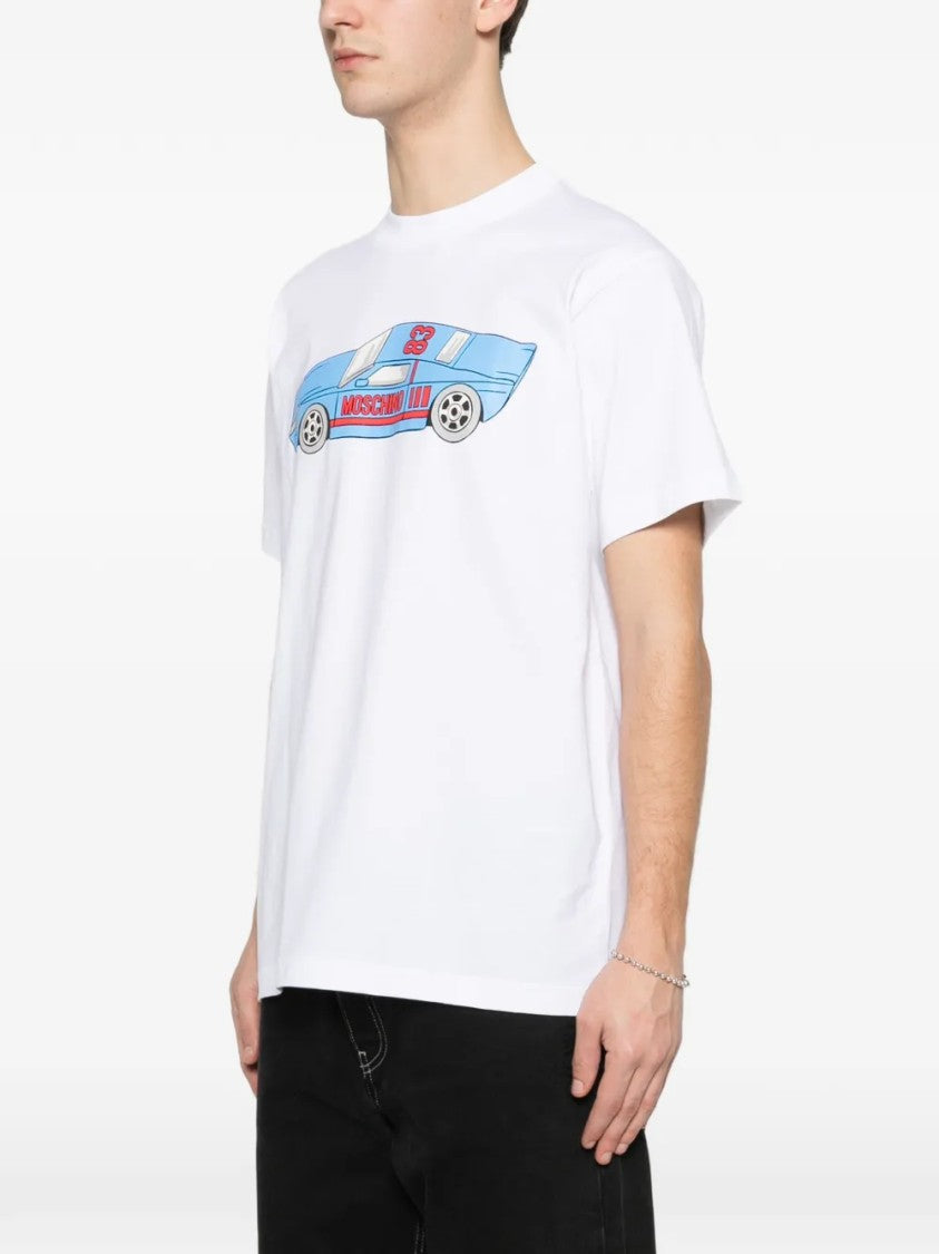 Moschino Colorful Graphic Sports Car T-Shirt With Classic Crew Neckline
