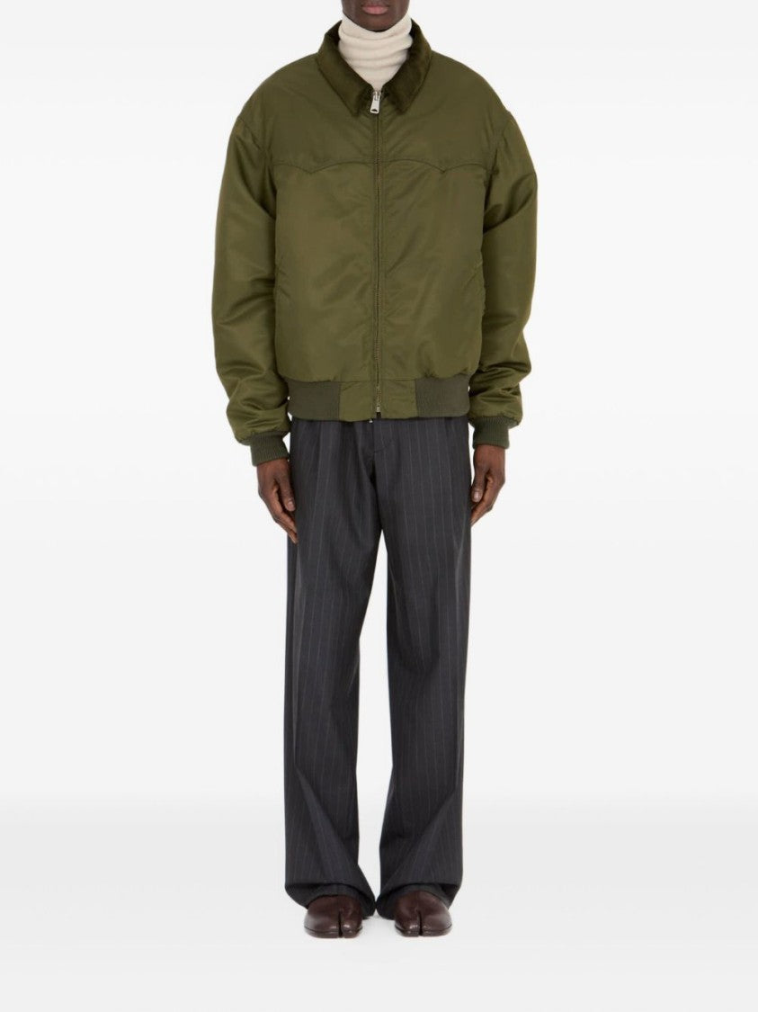 Maison Margiela Boxy Olive Green Jacket With Corduroy Collar