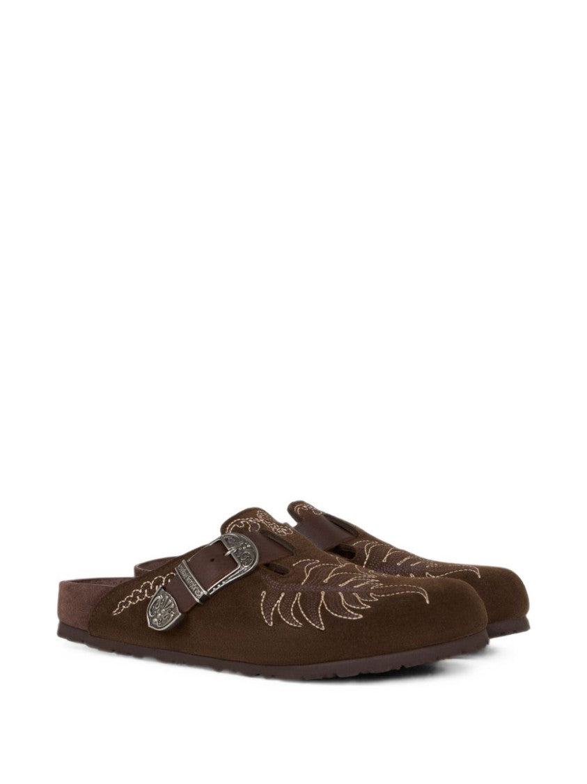 Etro X Birkenstock Slip-On Mule Sandals With Intricate Embroidery And Silver Buckle