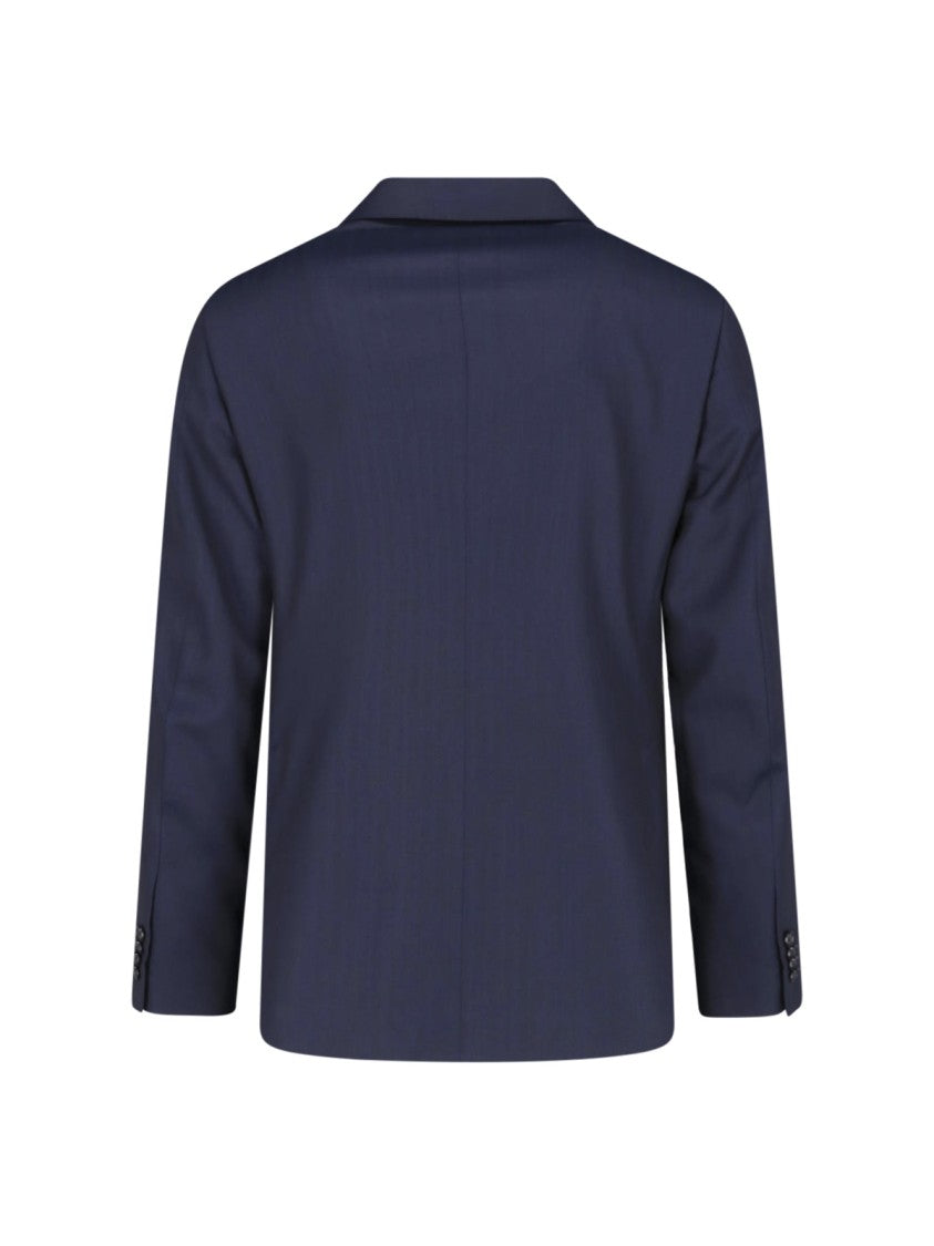 Caruso Navy Blue Double-Breasted Wool-Silk Suit