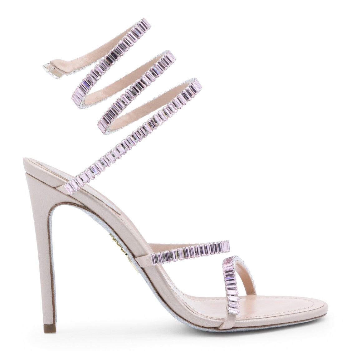 René Caovilla Nude Leather Sandals With Crystal Embellishments