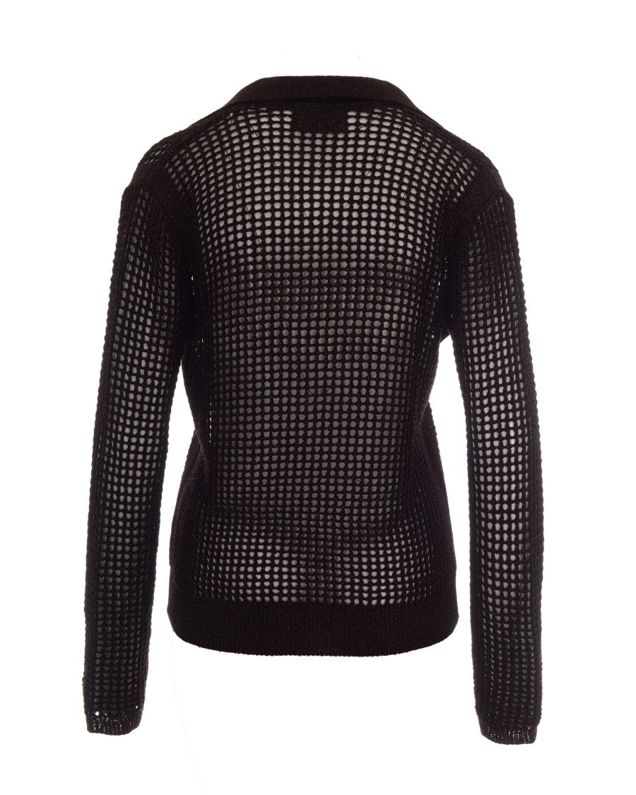 Mc2 Saint Barth Loosely Knit Mesh Sweater With Open Collar And Lurex Detail