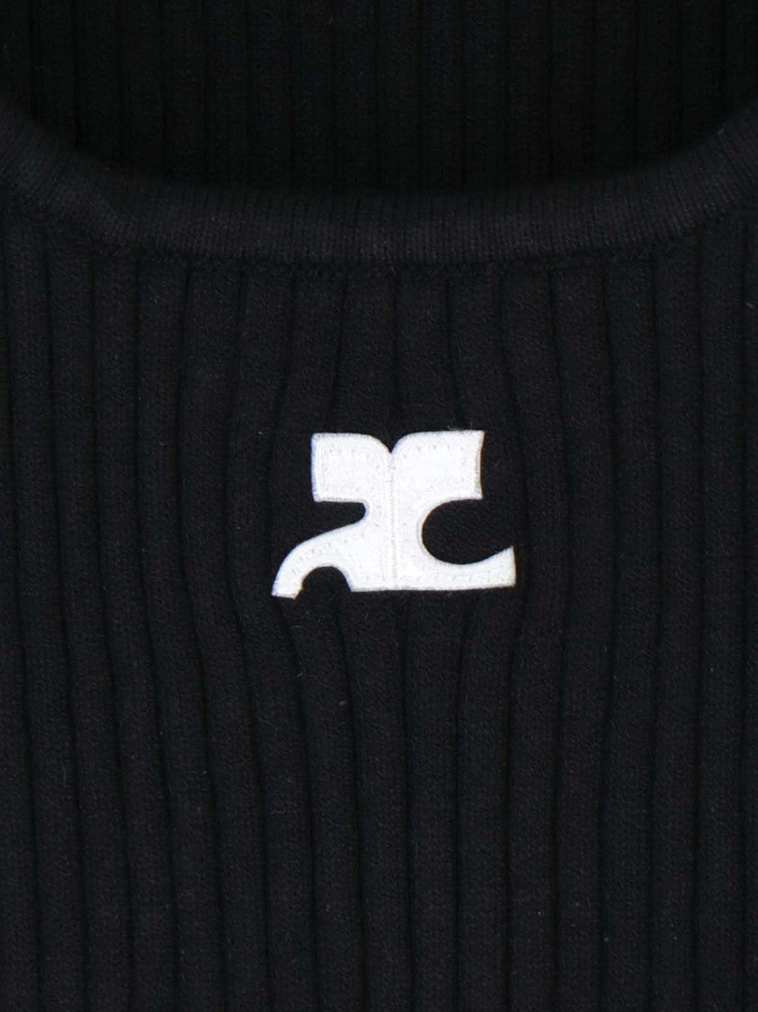 Courrèges Black Reedition Ribbed Cotton Tank Top